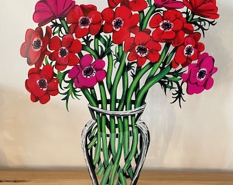 David Gerstein Big Pop art hand made metal sculpture by  " poppies vase "