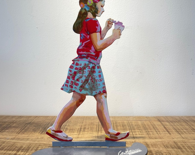 David Gerstein Pop art hand-made metal sculpture  Walkers --- " Ice Cream Girl   "