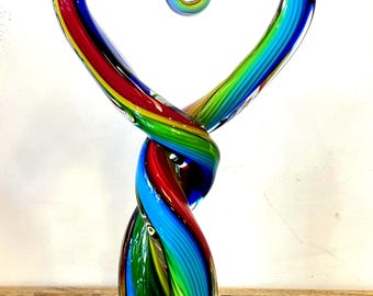 Murano hand-made multicolor ribbon heart twist sculpture