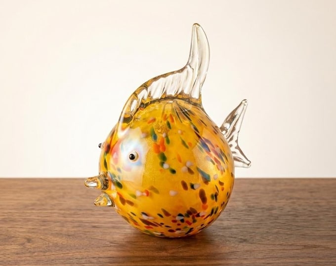 Murano hand-made stained glass sculpture  " Pufferfish "