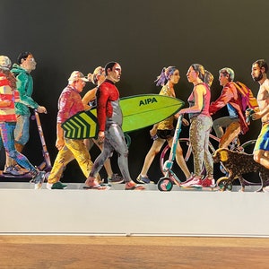 David Gerstein Pop Art hand-gefertigte Metall Skulptur „Urban Walk“