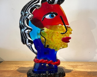Murano Master Artist hand-made stained glass sculpture  " face "