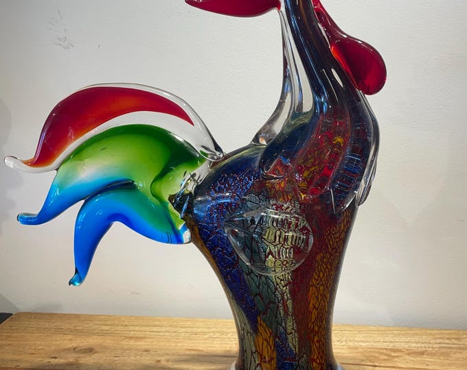 Murano Large hand-made stained glass sculpture  " Rooster "