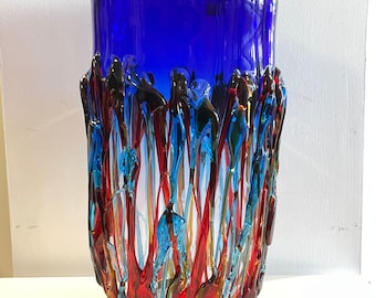 Murano Large stained glass hand made vase - signed by the artist