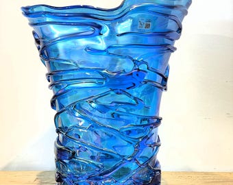 Murano Large Blue-stained handmade glass vase by Giuliano Busato