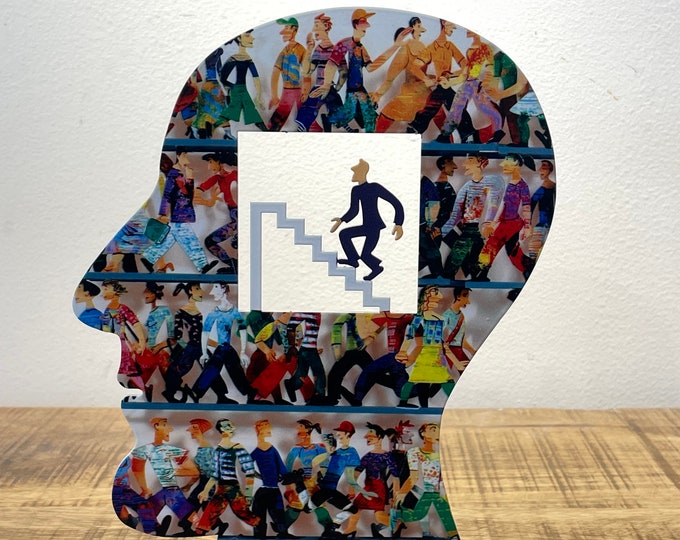 David Gerstein Pop art hand-made metal sculpture --- head   " Head to the Top "
