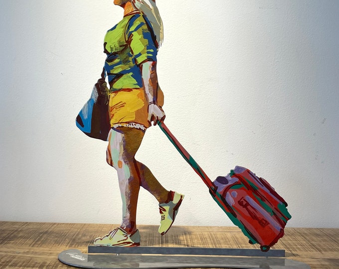 David Gerstein Large Pop art hand-made metal sculpture  --- Walkers -- Tourist Walker   "