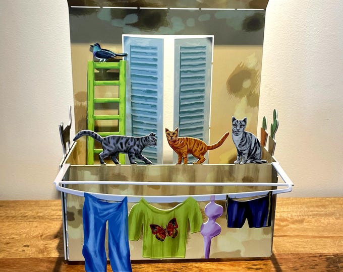 David Gerstein Pop art Metal Hand made sculpture   " Cats on the porch "