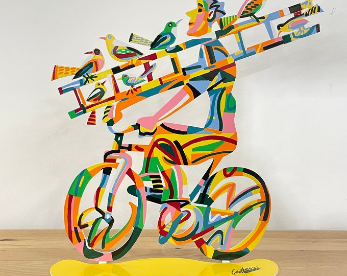 David Gerstein Pop art hand made metal  sculpture bike Ridder  "Ladder Man  "