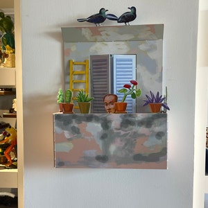 David Gerstein Pop art Metal sculpture  hand made &quot; Flowers on the Balcony&quot;