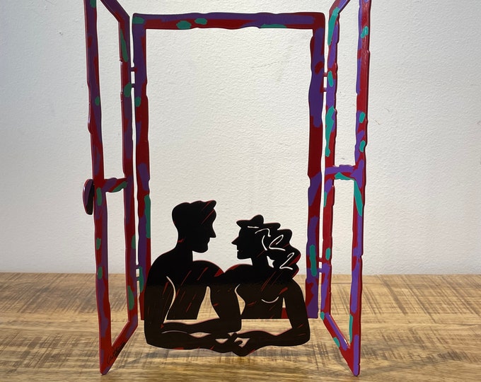 David Gerstein Pop art hand-made metal sculpture --- window  " Hand in Hand "