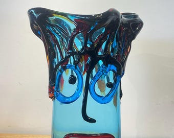 Murano Large stained handmade glass vase " Picasso "  by Giuliano Busato
