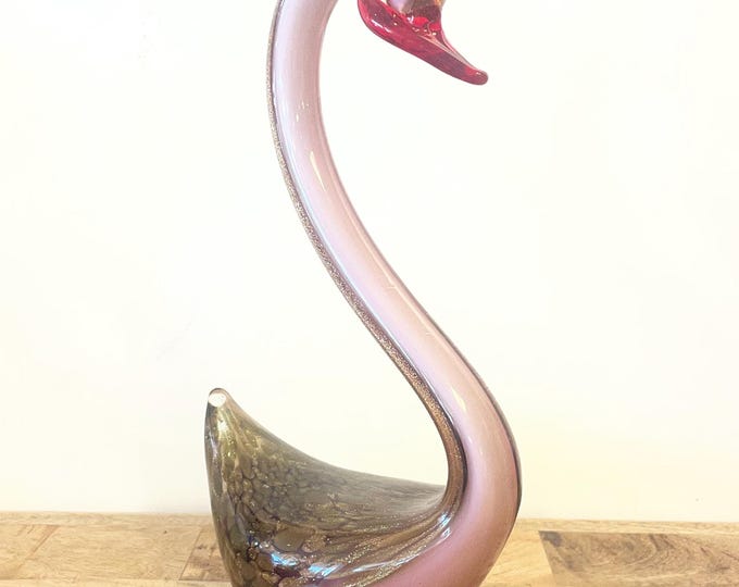 Murano handmade pink stained glass sculpture  " Swan"