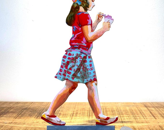 David Gerstein Pop art hand-made metal sculpture  Walkers --- " Ice Cream Girl   "
