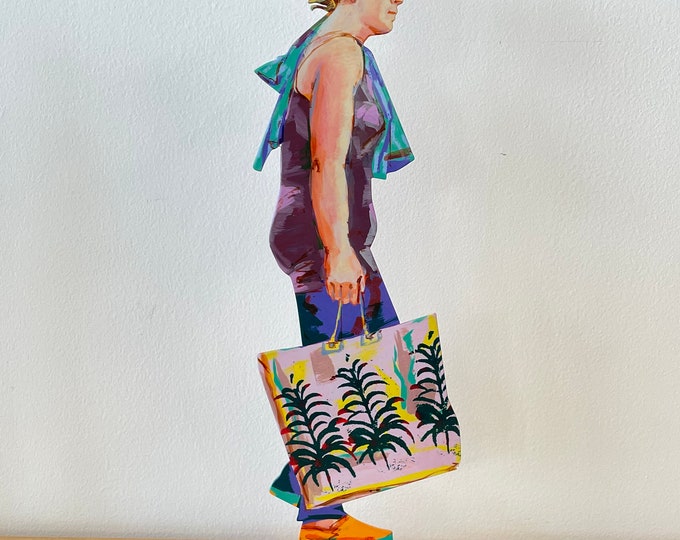 David Gerstein Large Pop art hand-made metal sculpture ---- Walkers   " Walker with Shopping Bag "