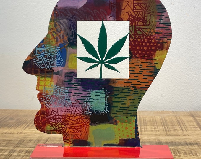 David Gerstein Pop art hand-made metal sculpture by  " Head smoke  "