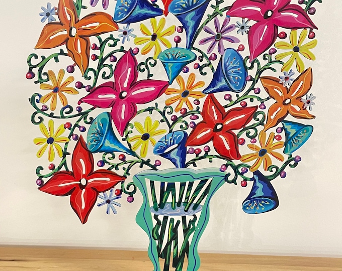 David Gerstein Pop art hand-made metal sculpture  " Bellflowers vase  "