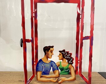 David Gerstein Pop Art Metal Sculpture: Hand in Hand Window
