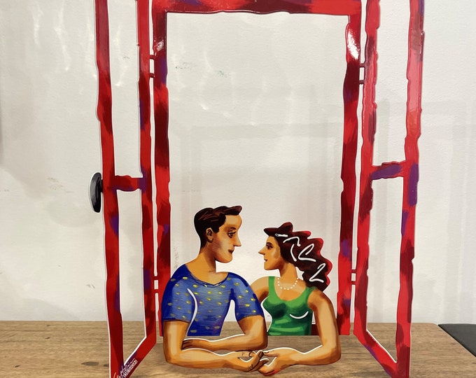 David Gerstein Pop art hand-made metal  sculpture --- window  " Hand in Hand "