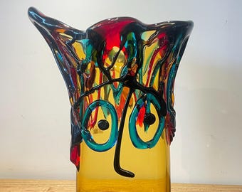 Murano Large stained handmade glass vase " Picasso "  by Giuliano Busato