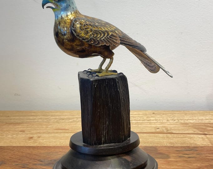 Francesco Rigossi Hand-painted silver on a wooden base Eagle on a Tree Trunk