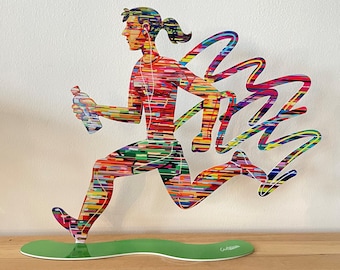 David Gerstein Pop art hand made metal sculpture  SPORTS --- " Jogwoman "