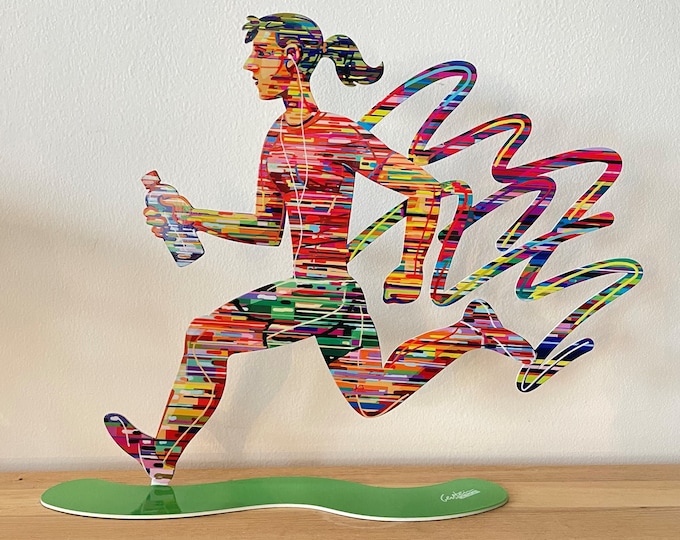 David Gerstein Pop art hand made metal sculpture  SPORTS --- " Jogwoman "