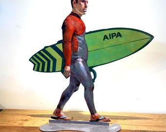 David Gerstein Large Pop art hand-made metal sculpture  ---    " Walking Surfer   "