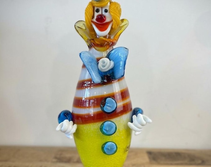 Murano Large handmade stained glass sculpture  " Clown " signed and with original box