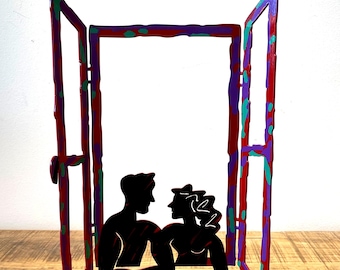 David Gerstein Pop Art Metal Sculpture: Hand in Hand Window