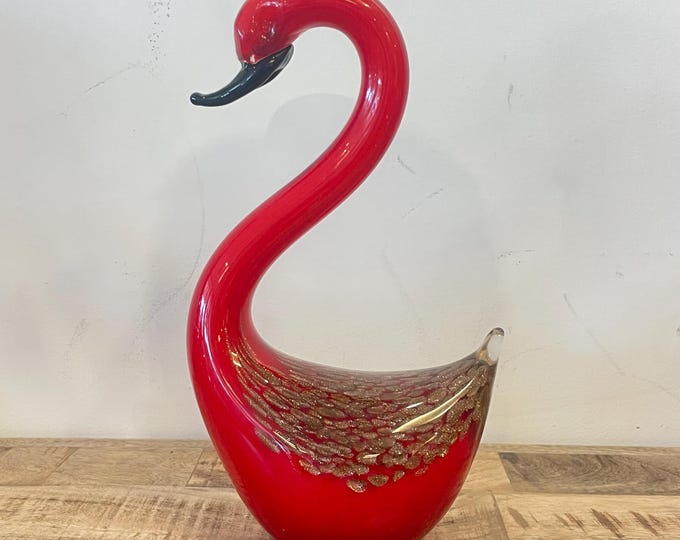 Murano handmade red stained glass sculpture  " Swan"
