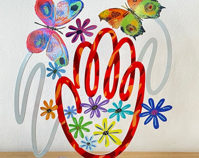 David Gerstein Pop art hand made metal sculpture Hamsa " Butterflies "