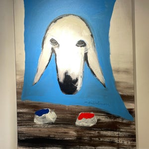 Menashe Kadishman Sheep Painting: Original Oil on Canvas (32x24 in)