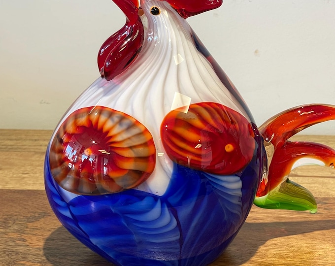 Murano hand-made stained glass sculpture  " Rooster "