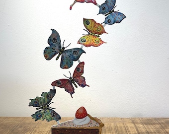 David Gerstein Butterfly Cake Sculpture: Modern Metal Pop Art