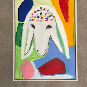 Menashe Kadishman Sheep Painting: Original Oil on Canvas (32x24 in)