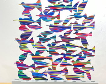 David Gerstein  Pop art hand made metal sculpture  -" Hanukkia Flight "