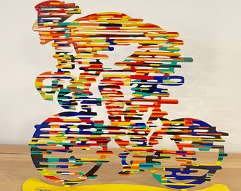 David Gerstein Pop art hand-made metal sculpture  " Bicycle Riders"