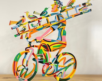 David Gerstein Pop art hand made metal  sculpture bike Ridder  "Ladder Man  "