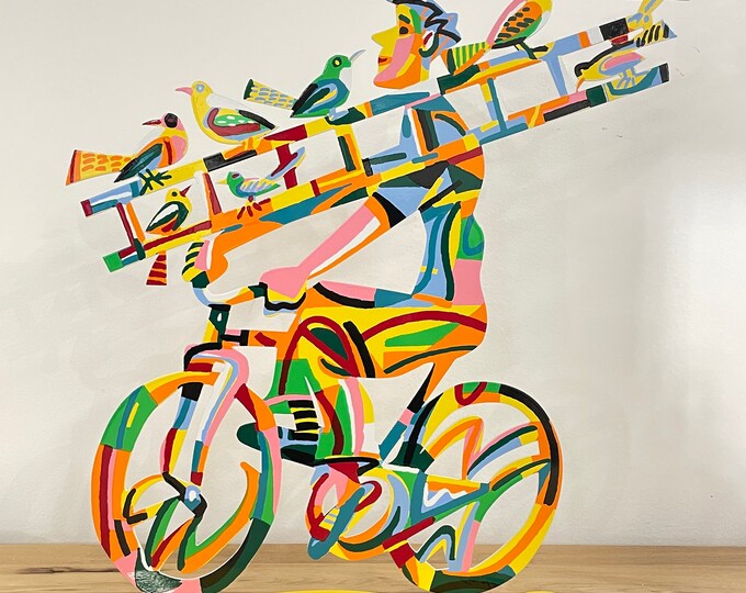 David Gerstein Pop art hand made metal  sculpture bike Ridder  "Ladder Man  "