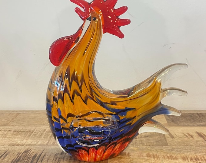 Murano hand-made stained glass sculpture  " Rooster "