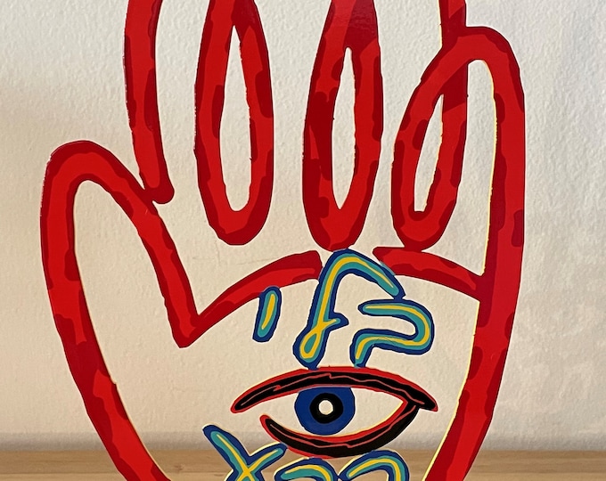 David Gerstein Pop art hand made metal sculpture Hamsa -- " bli ain hara "