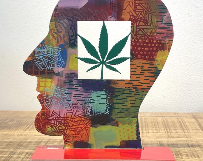 David Gerstein Pop art hand-made metal sculpture by  " Head smoke  "