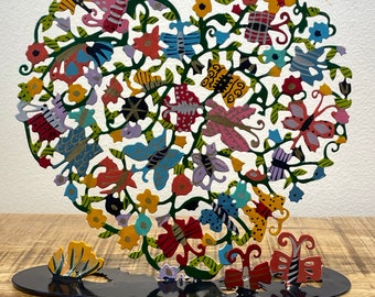 Emanuel hand-made painted metal sculpture " butterfly hearts "