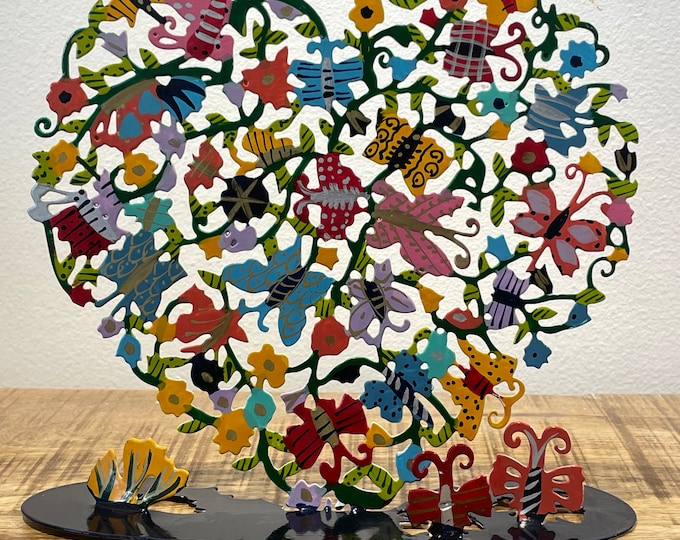 Emanuel hand-made painted metal sculpture " butterfly hearts "