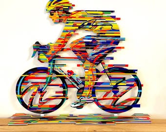 David Gerstein Pop art metal  sculpture Bicycle Riders " Champion  "