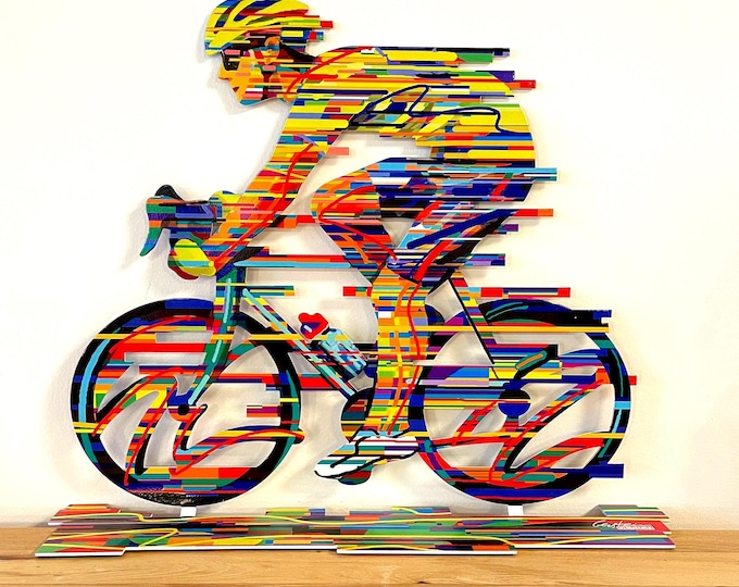 David Gerstein Pop art metal  sculpture Bicycle Riders " Champion  "