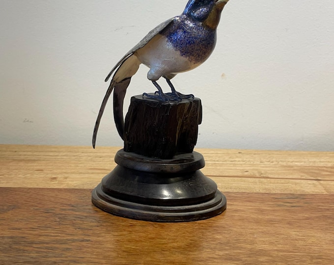 Francesco Rigossi Hand-painted silver on a wooden base Singing Bird on a Tree Trunk
