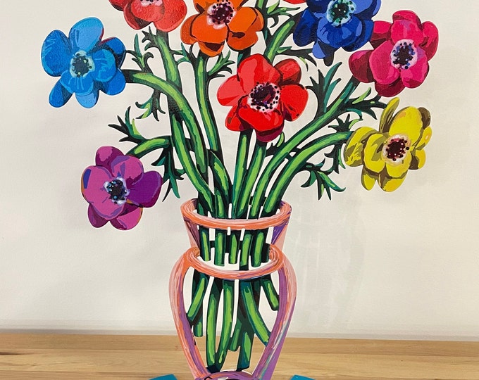 David Gerstein Pop art metal  sculpture  Bouquet " poppies vase "