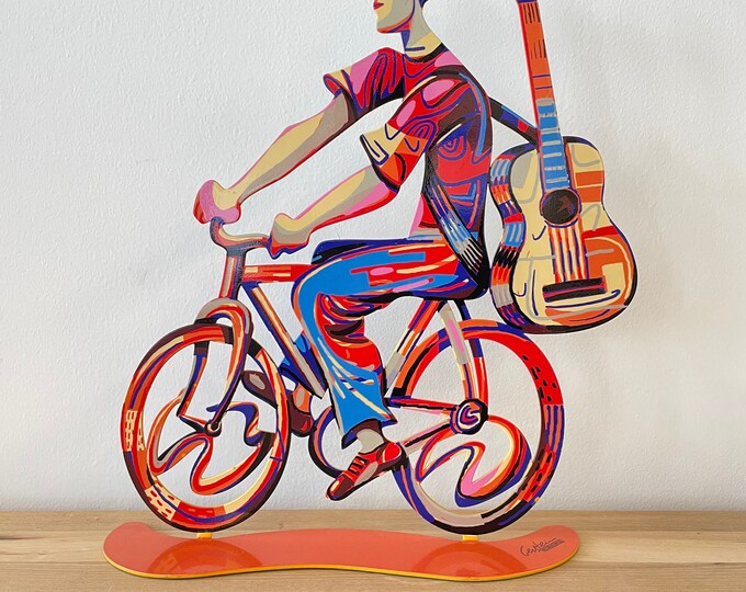 David Gerstein Pop art metal  sculpture bike Ridder  " Troubador rider "